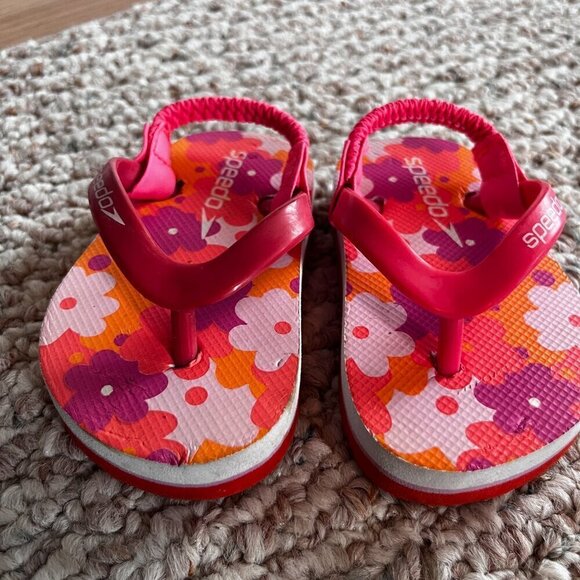 Speedo baby flip flops sandals Pink Orange Floral Size 3/4 - Picture 6 of 6